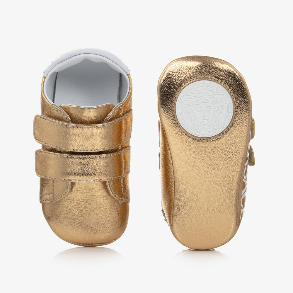 Versace Shiny Gold Leather Pre Walker Baby Shoes Childrensalon