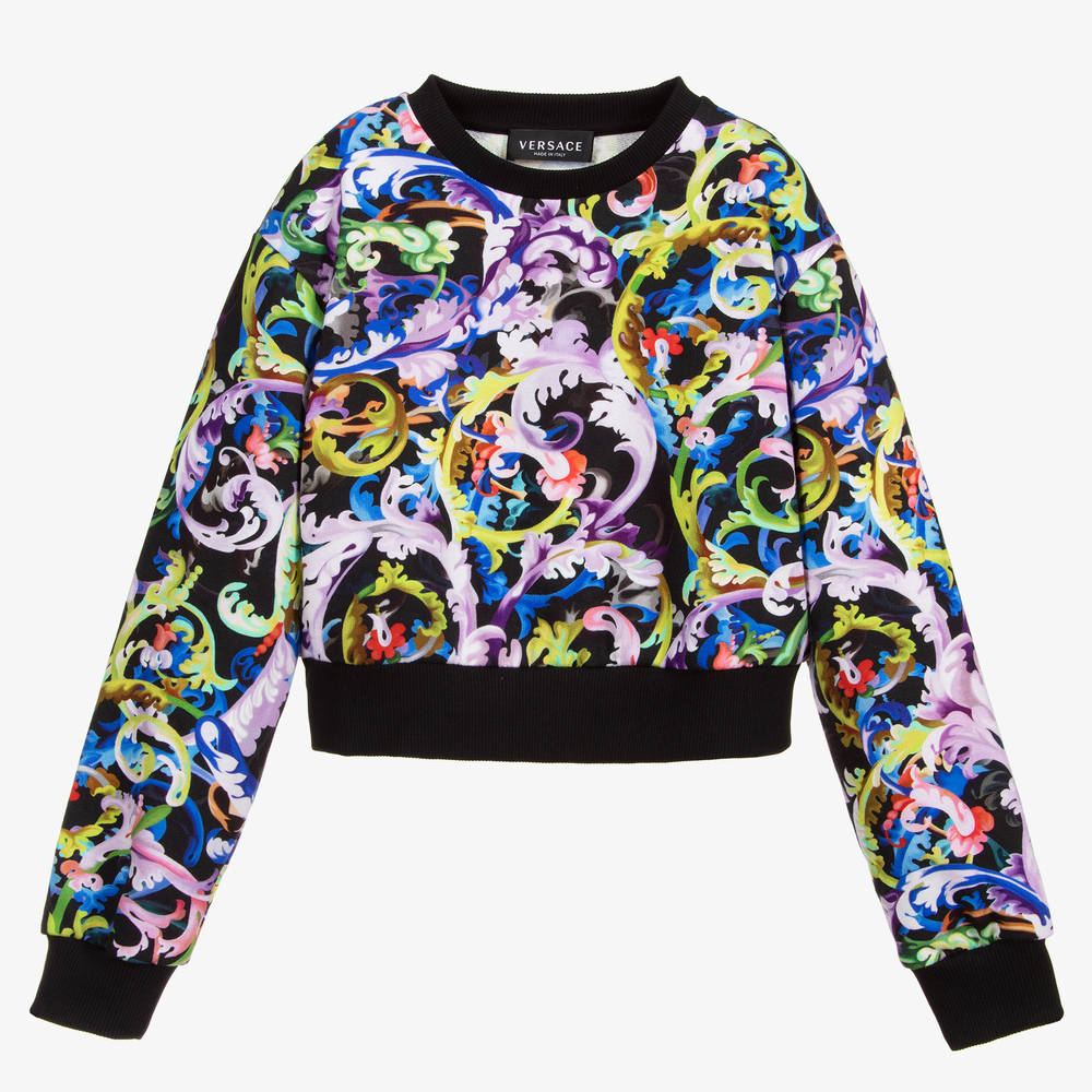Versace-سويتشيرت قصير تينز بناتي قطن لون أسود | Childrensalon Outlet