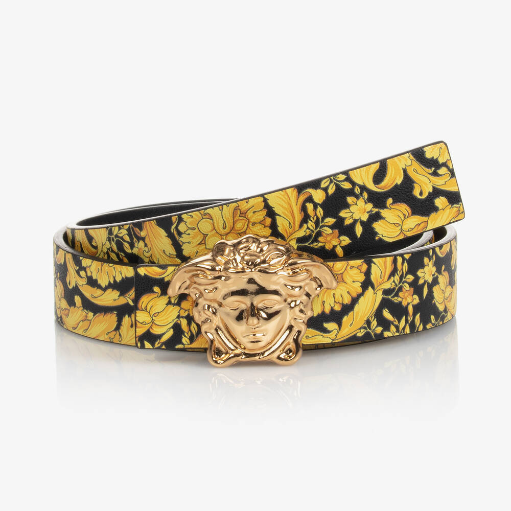 Versace - Ceinture noire et dorée Barocco ado | Childrensalon