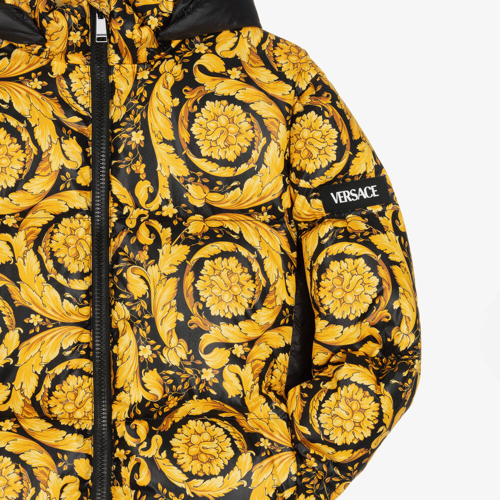 Versace-Teen Black & Gold Barocco Down Padded Jacket | Childrensalon Outlet