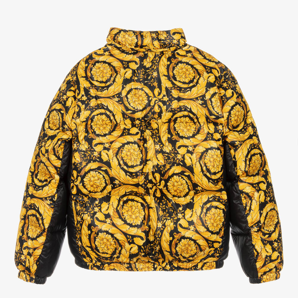 Versace-Teen Black & Gold Barocco Down Padded Jacket | Childrensalon Outlet