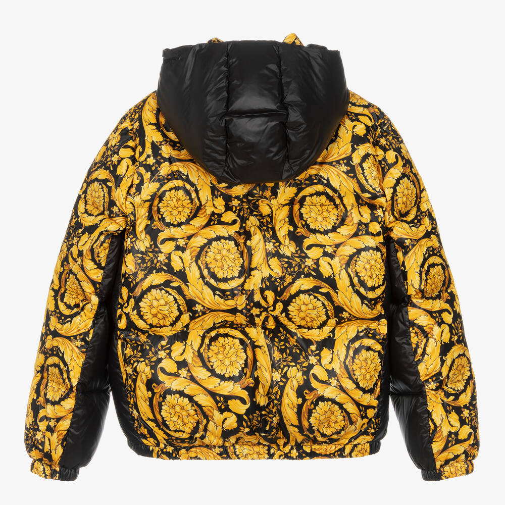 Versace-Teen Black & Gold Barocco Down Padded Jacket | Childrensalon Outlet