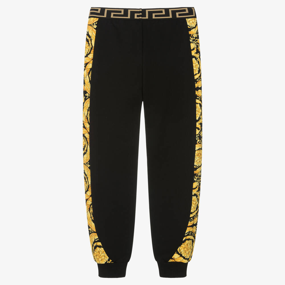 Versace Teen Black Gold Cotton Barocco Joggers