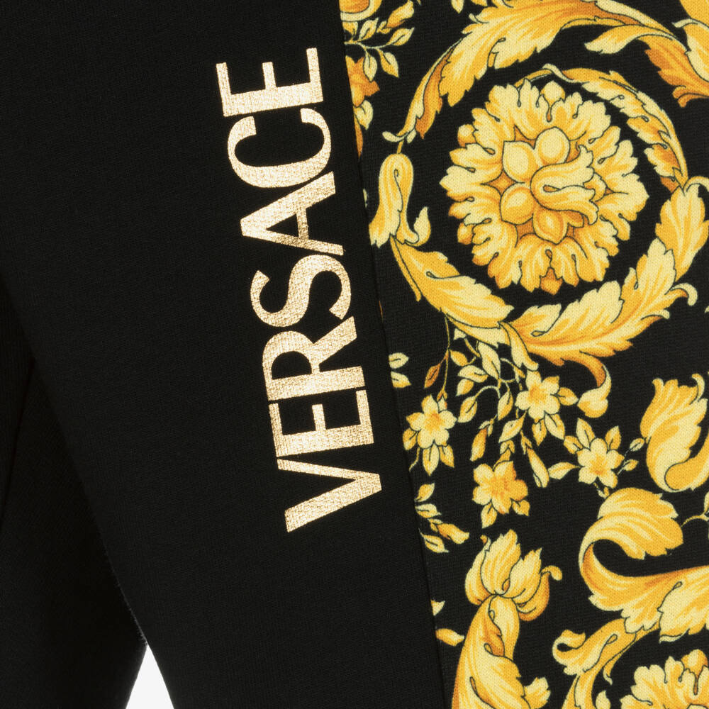 Versace-Teen Black & Gold Cotton Barocco Joggers | Childrensalon Outlet