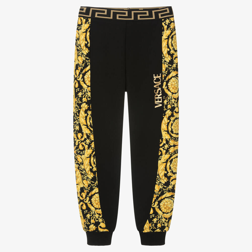 Versace Teen Black Gold Cotton Barocco Joggers Childrensalon Outlet