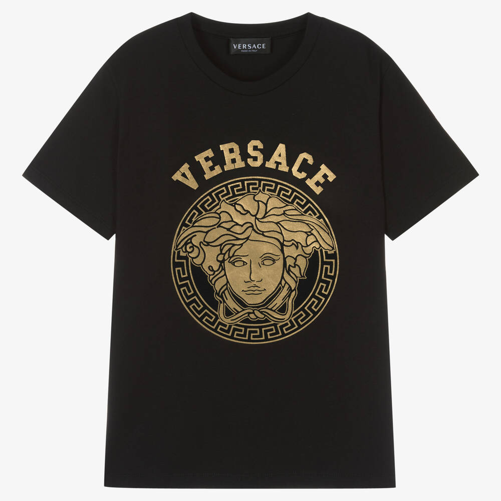 Versace - تيشيرت تينز قطن جيرسي لون أسود وذهبي | Childrensalon