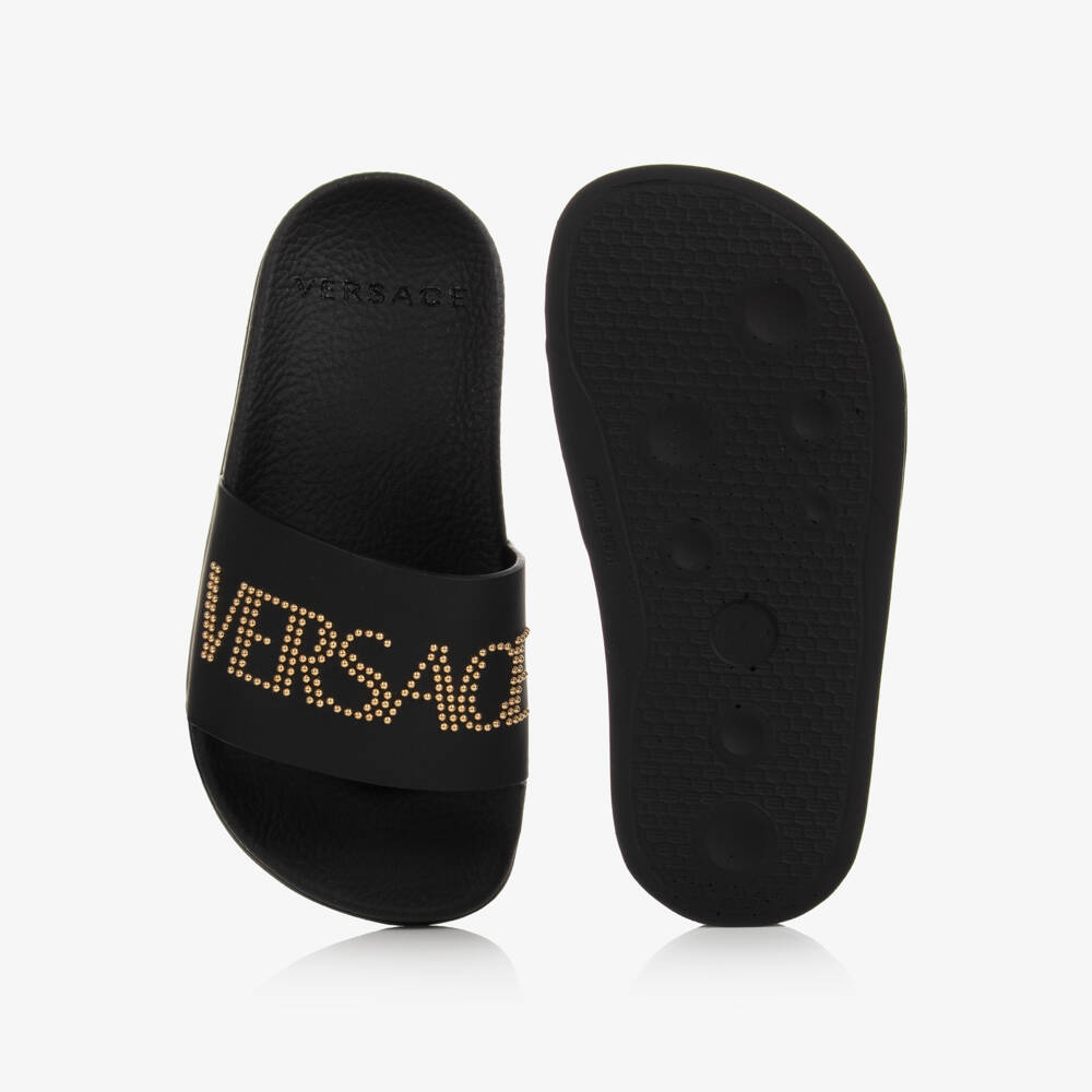 Versace-Teen Black & Gold Logo Sliders | Childrensalon Outlet