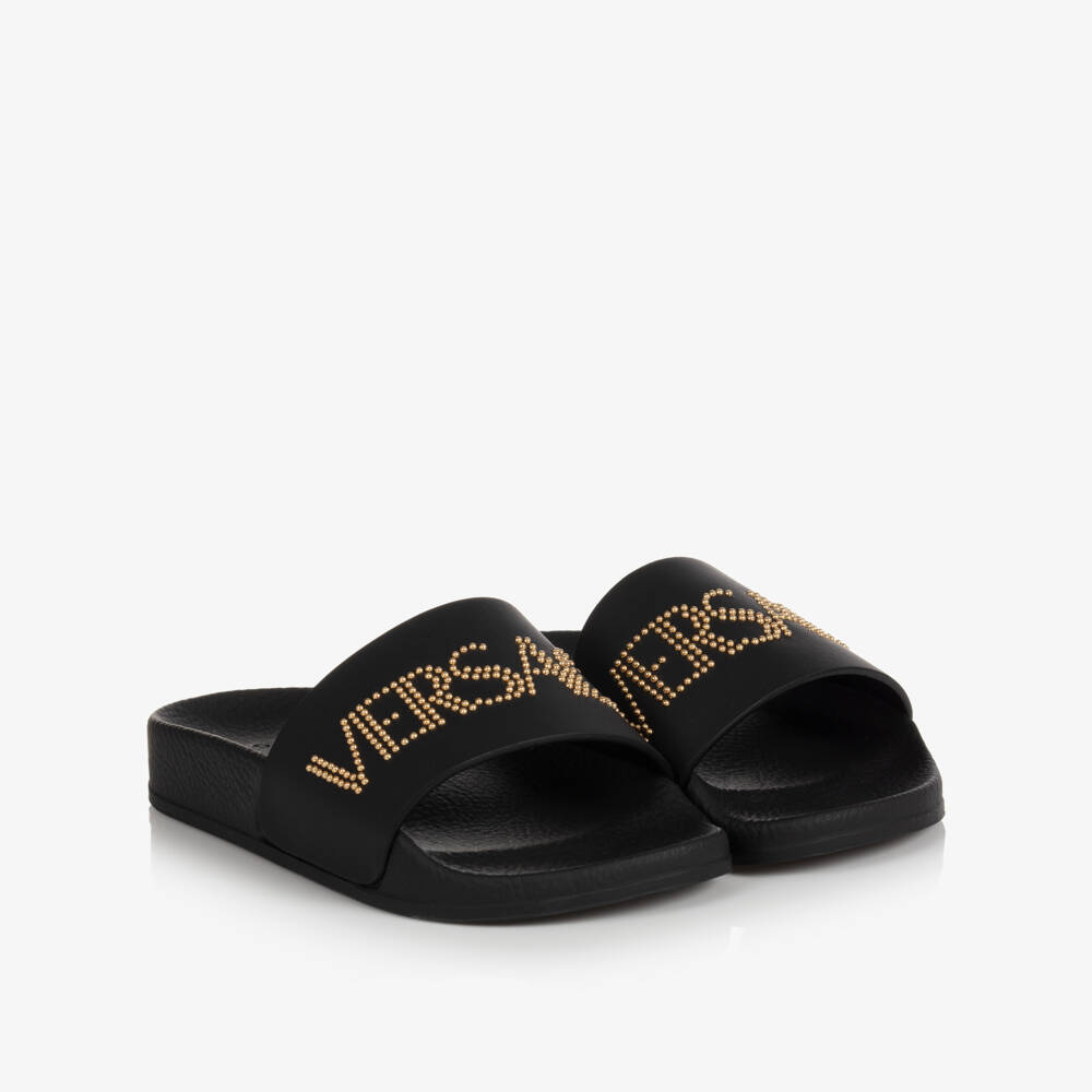 Versace-Teen Black & Gold Logo Sliders | Childrensalon Outlet