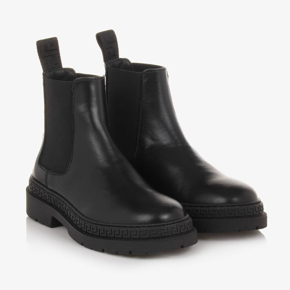 Versace - Bottines Chelsea noires en cuir ado | Childrensalon