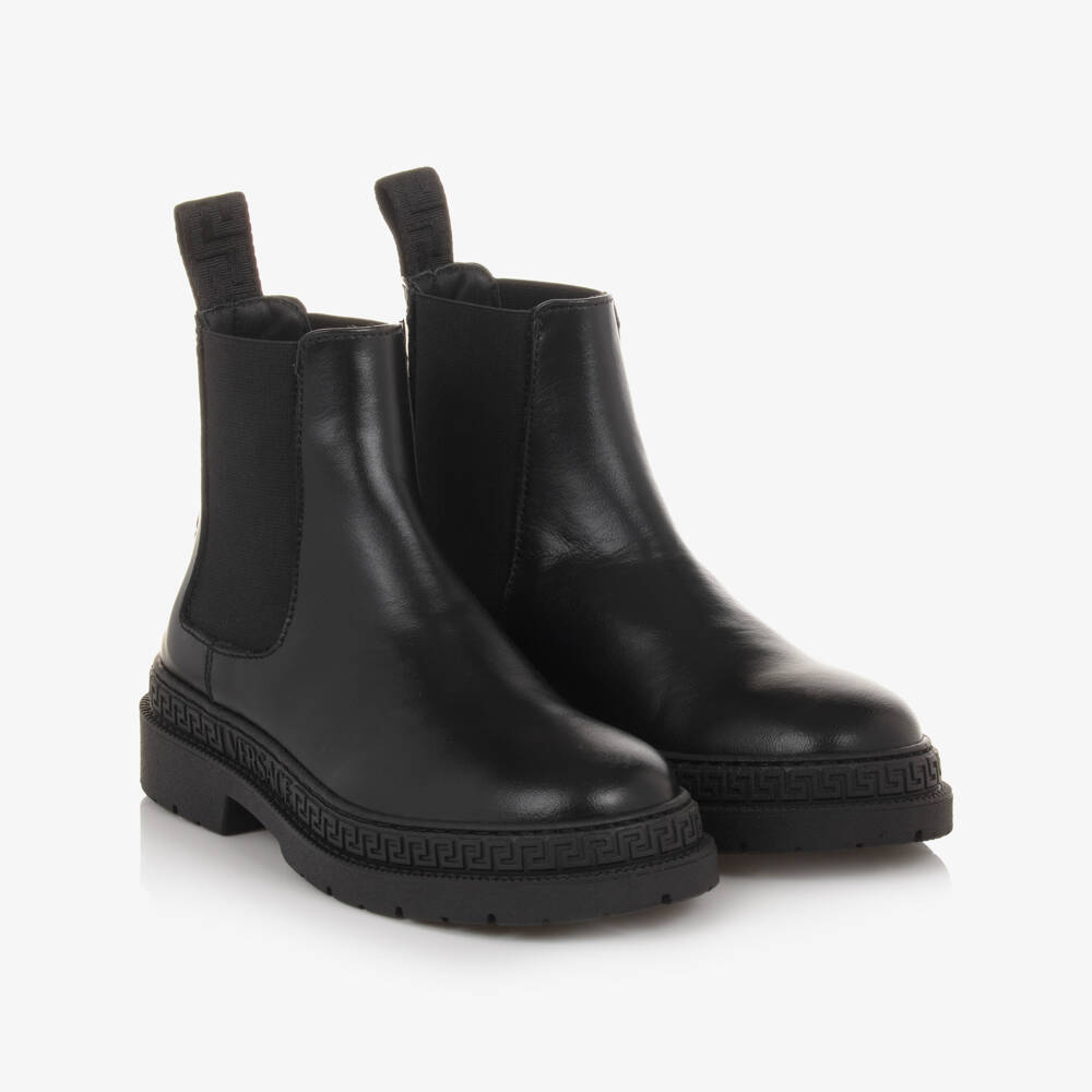 Versace-Teen Black Leather Chelsea Boots | Childrensalon Outlet