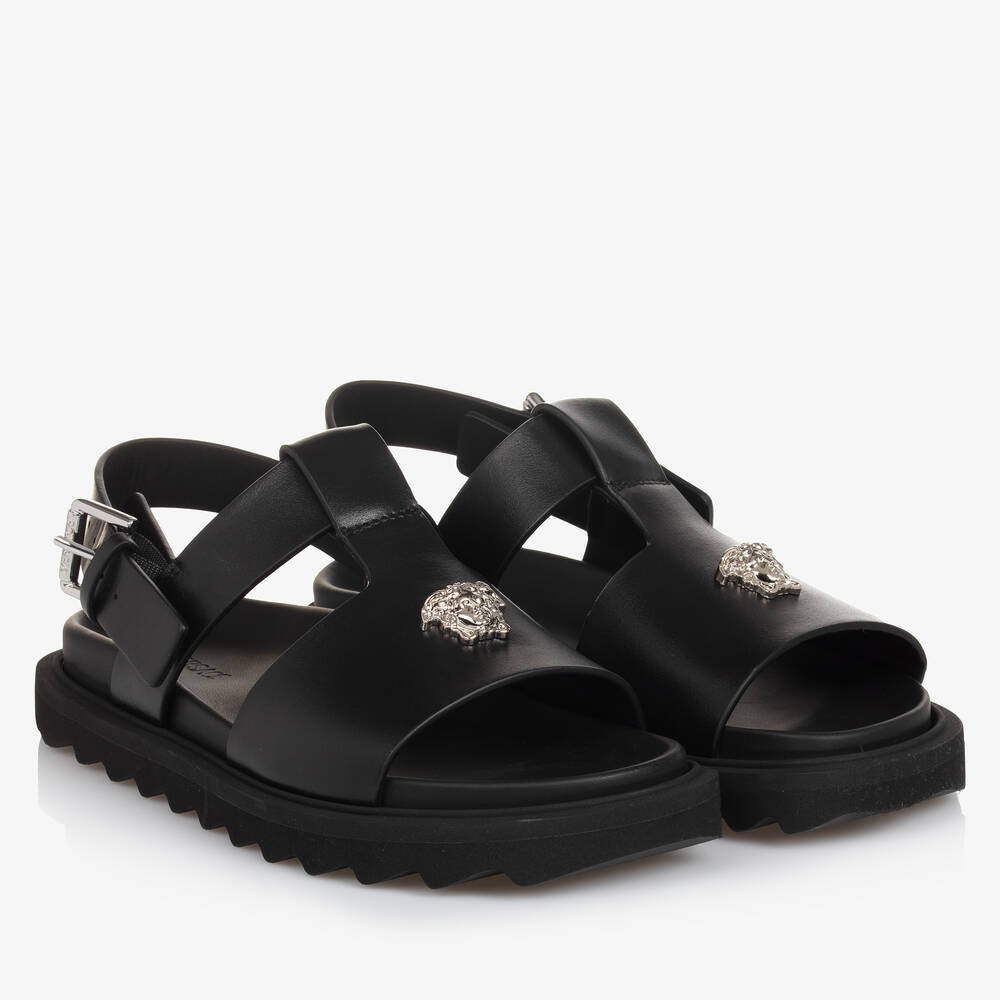 Versace-Teen Black Leather Medusa Sandals | Childrensalon Outlet
