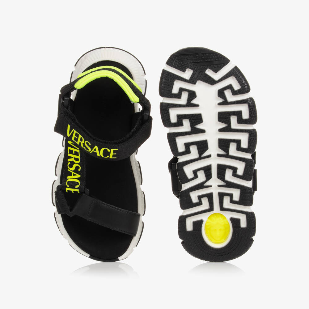 Versace-Teen Black & Neon Trigreca Logo Sandals | Childrensalon Outlet