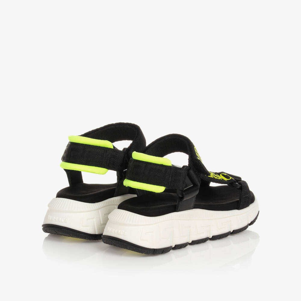 Versace-Teen Black & Neon Trigreca Logo Sandals | Childrensalon Outlet