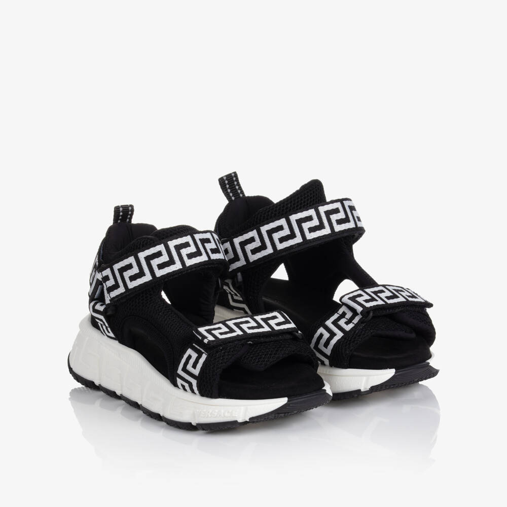 Versace-Teen Black & White Greca Sandals  | Childrensalon Outlet