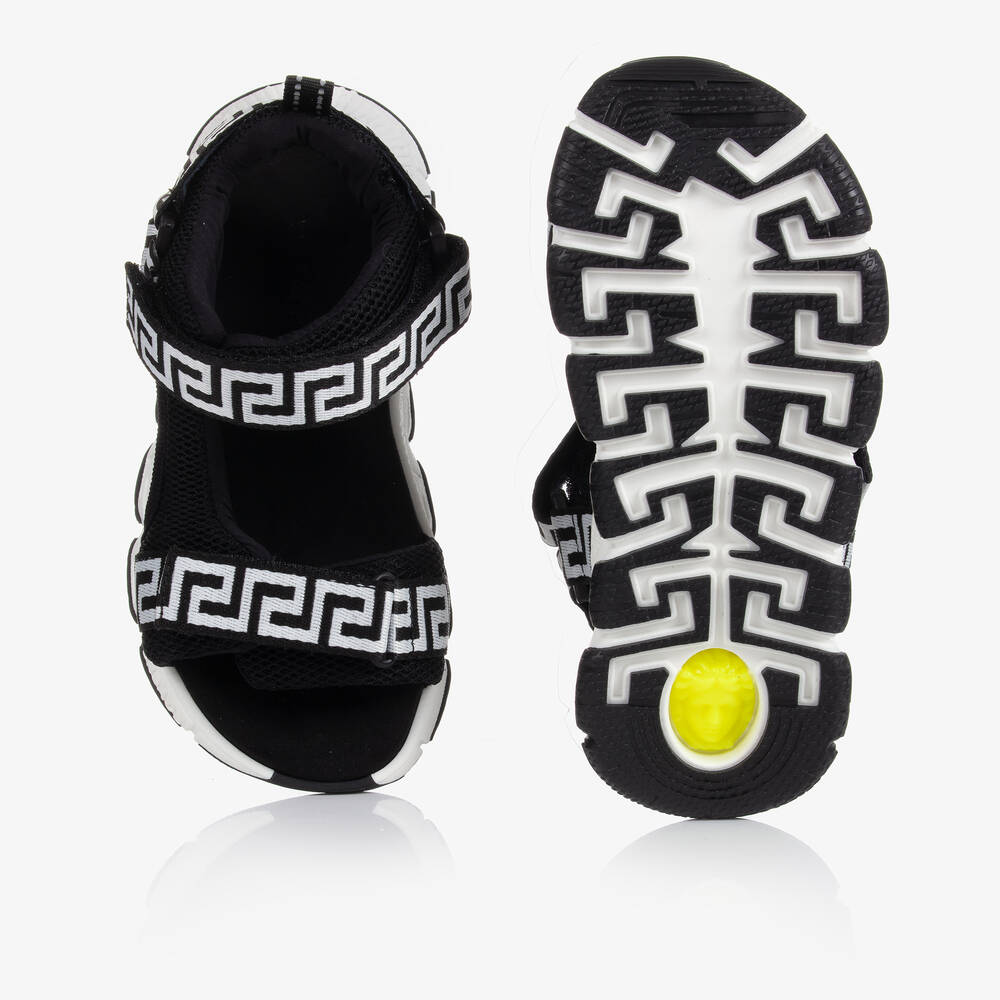 Versace Teen Black White Greca Sandals Childrensalon Outlet