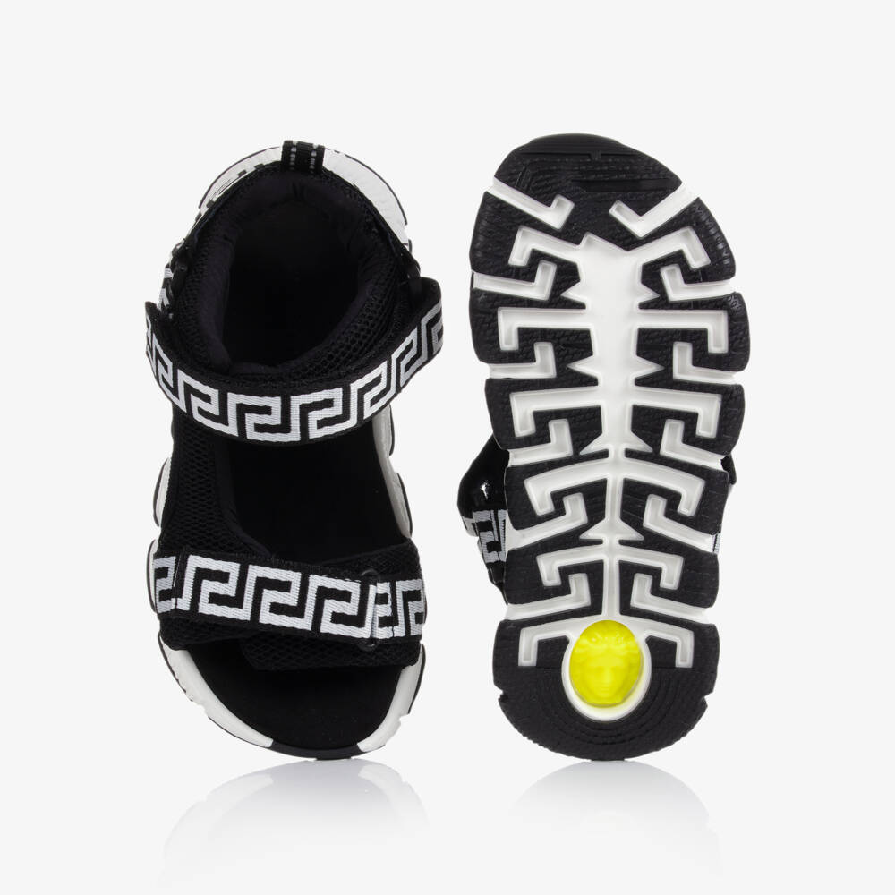Versace-Teen Black & White Greca Sandals | Childrensalon Outlet