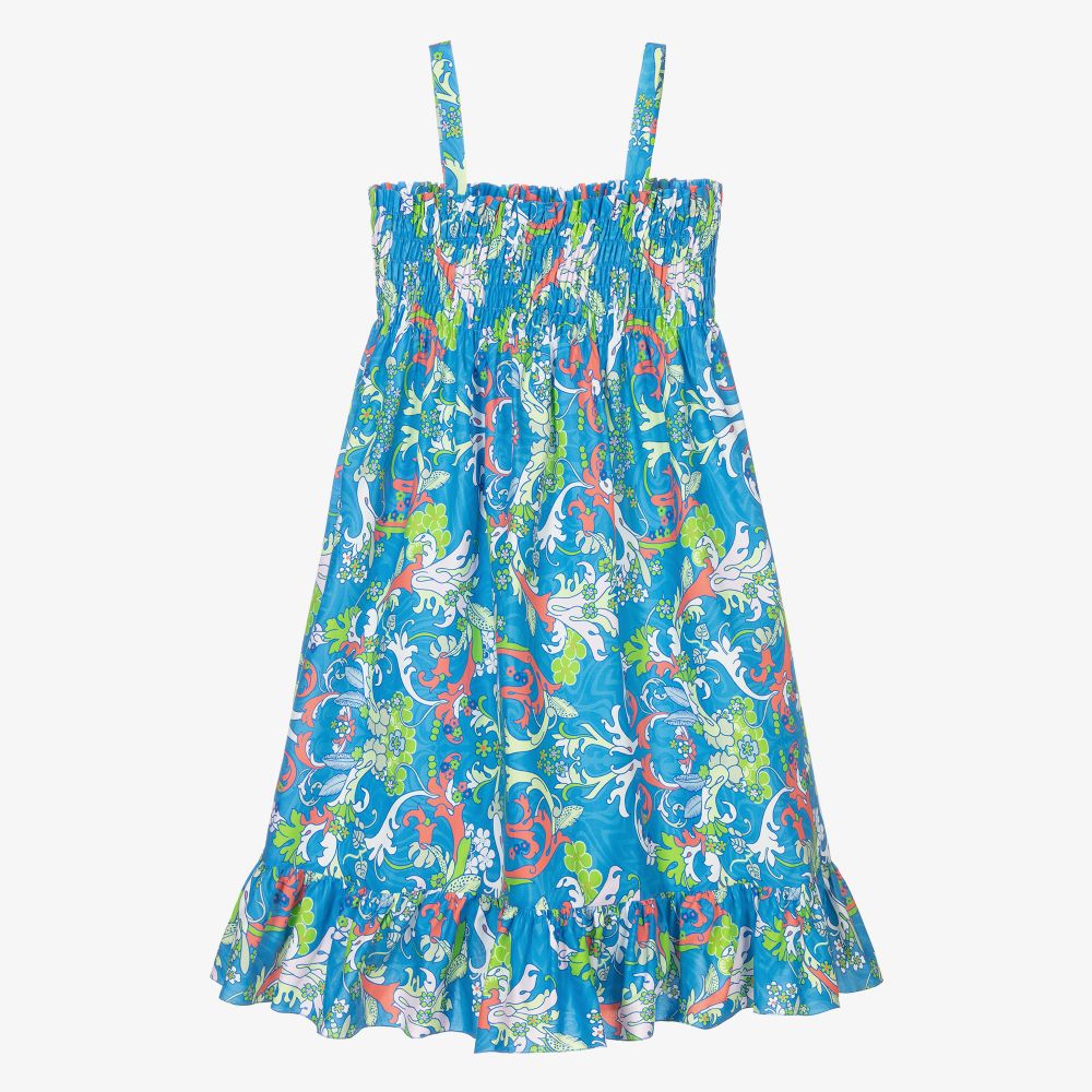 Versace-Голубое платье с принтом Baroccofest для подростков | Childrensalon Outlet