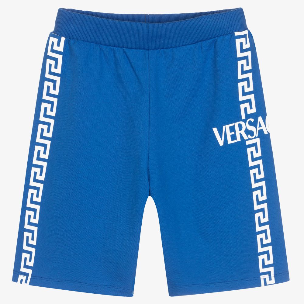 Versace - Teen Blue Cotton Greca Shorts | Childrensalon