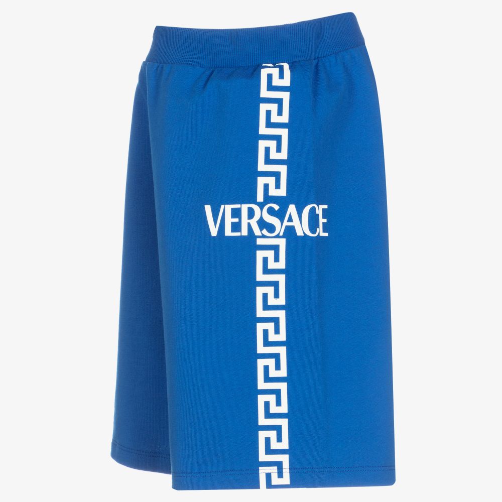 Versace-Синие хлопковые шорты с принтом Greca для подростков | Childrensalon Outlet