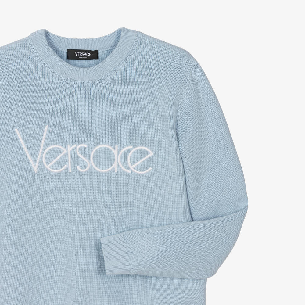 Versace-Teen Blue Cotton Knit Sweater | Childrensalon Outlet