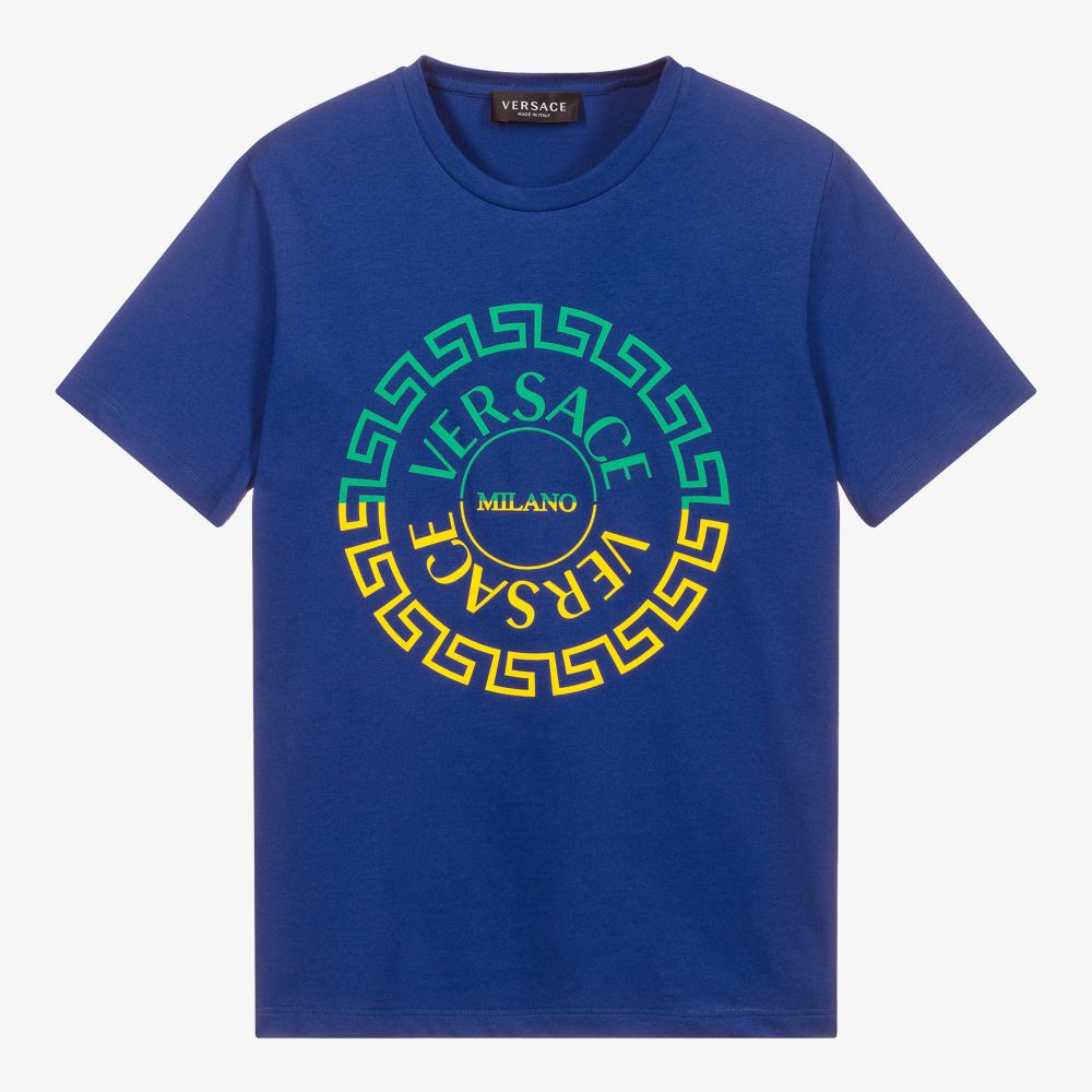 Versace-Teen Blue Cotton Logo T-Shirt | Childrensalon Outlet