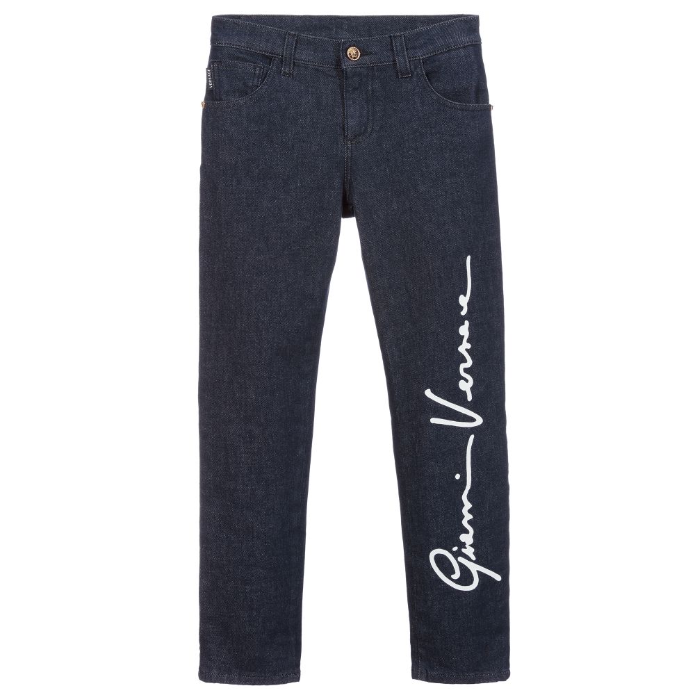 El camarero petróleo Máxima Versace - Jeans azules con logo para adolescente | Childrensalon Outlet