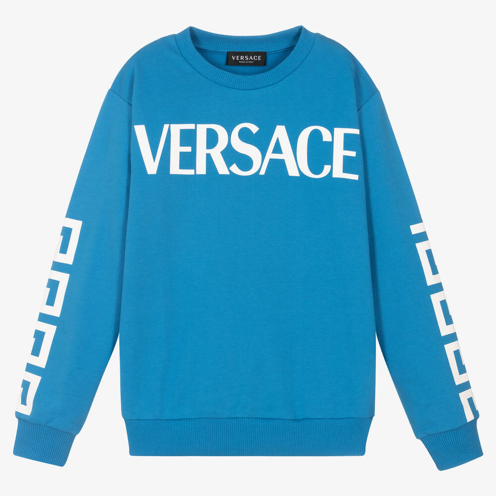 Versace - سويتشيرت تينز ولادي قطن جيرسي لون أزرق | Childrensalon
