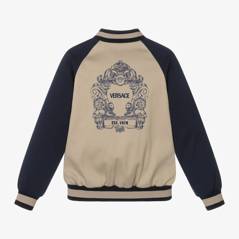 Versace - Teen Boys Beige Cotton Bomber Jacket Versace - Teen Boys Beige Cotton Bomber Jacket