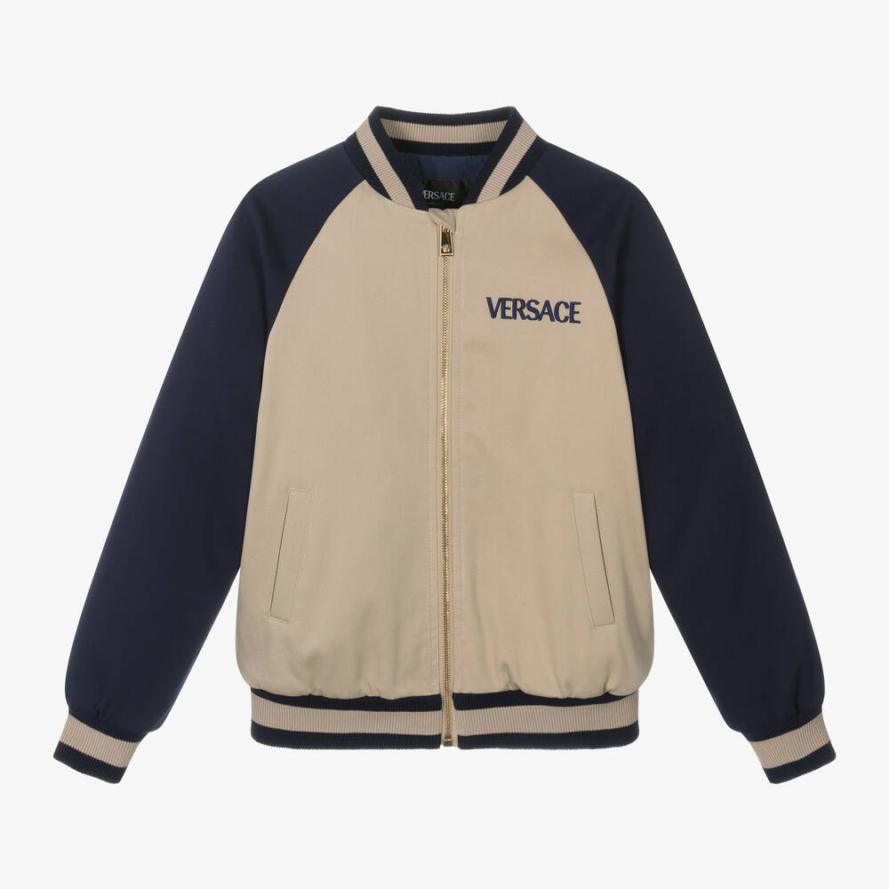Versace Teen Boys Beige Cotton Bomber Jacket Childrensalon Outlet