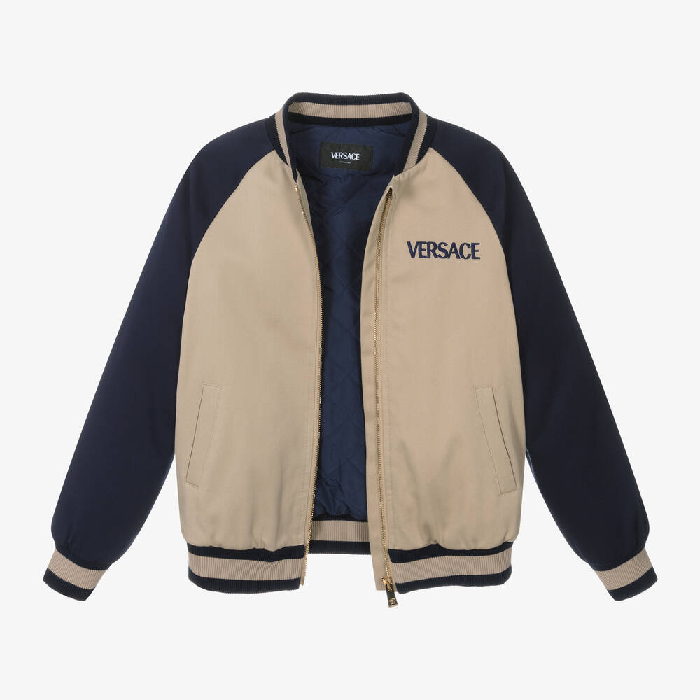 Versace-Бежевая хлопковая куртка-бомбер для мальчиков-подростков | Childrensalon Outlet
