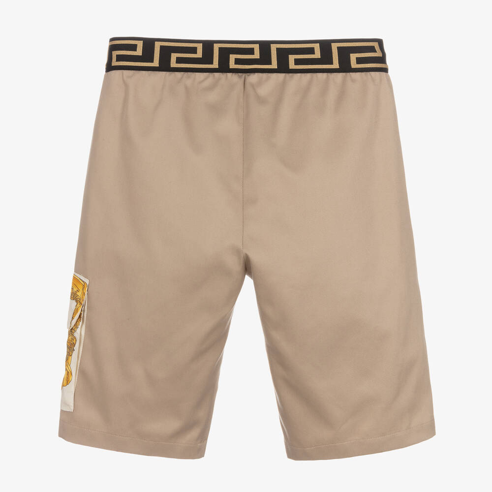 Versace-شورت تينز ولادي قطن تويل لون بيج | Childrensalon Outlet