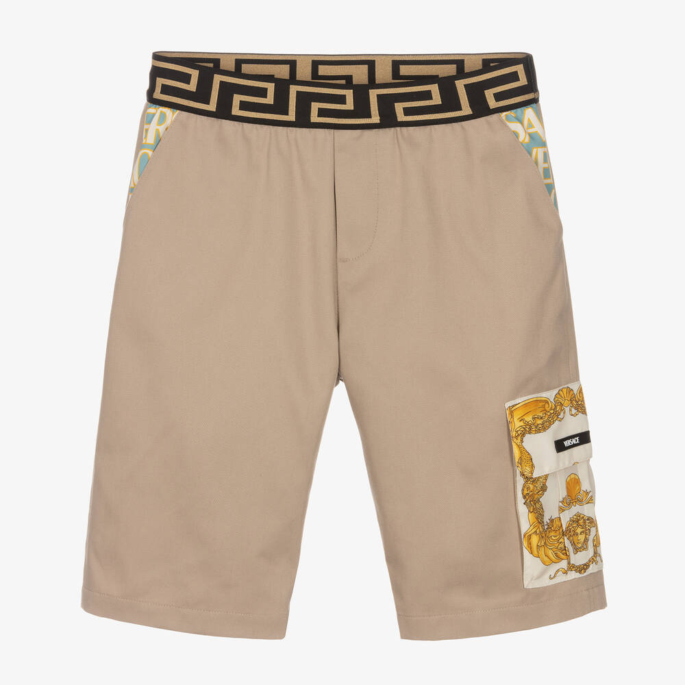 Versace-شورت تينز ولادي قطن تويل لون بيج | Childrensalon Outlet