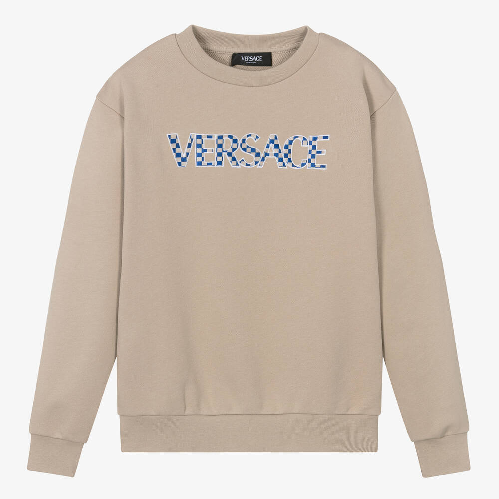 Versace-سويتشيرت قطن جيرسي لون بيج للمراهقين | Childrensalon Outlet