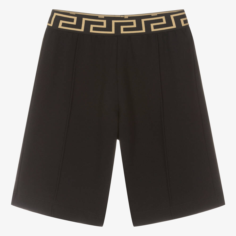 Versace-Teen Boys Black Cotton Greca Shorts | Childrensalon Outlet