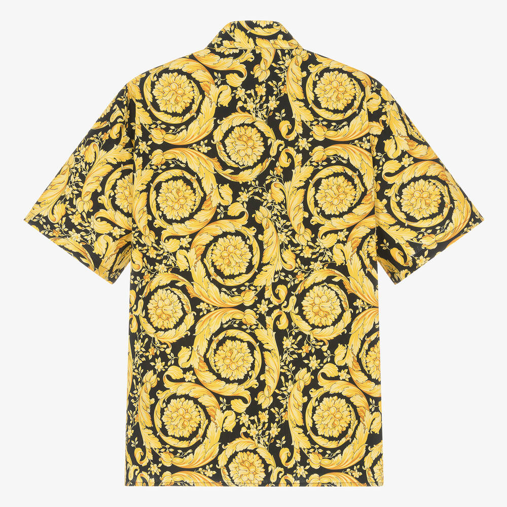Versace Teen Boys Black Gold Barocco Cotton Shirt