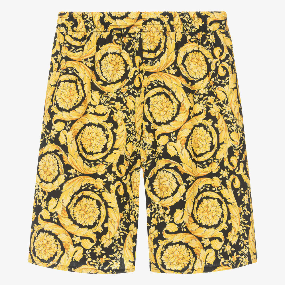 Versace-Черно-золотистые шорты Barocco из хлопка для мальчиков-подростков | Childrensalon Outlet