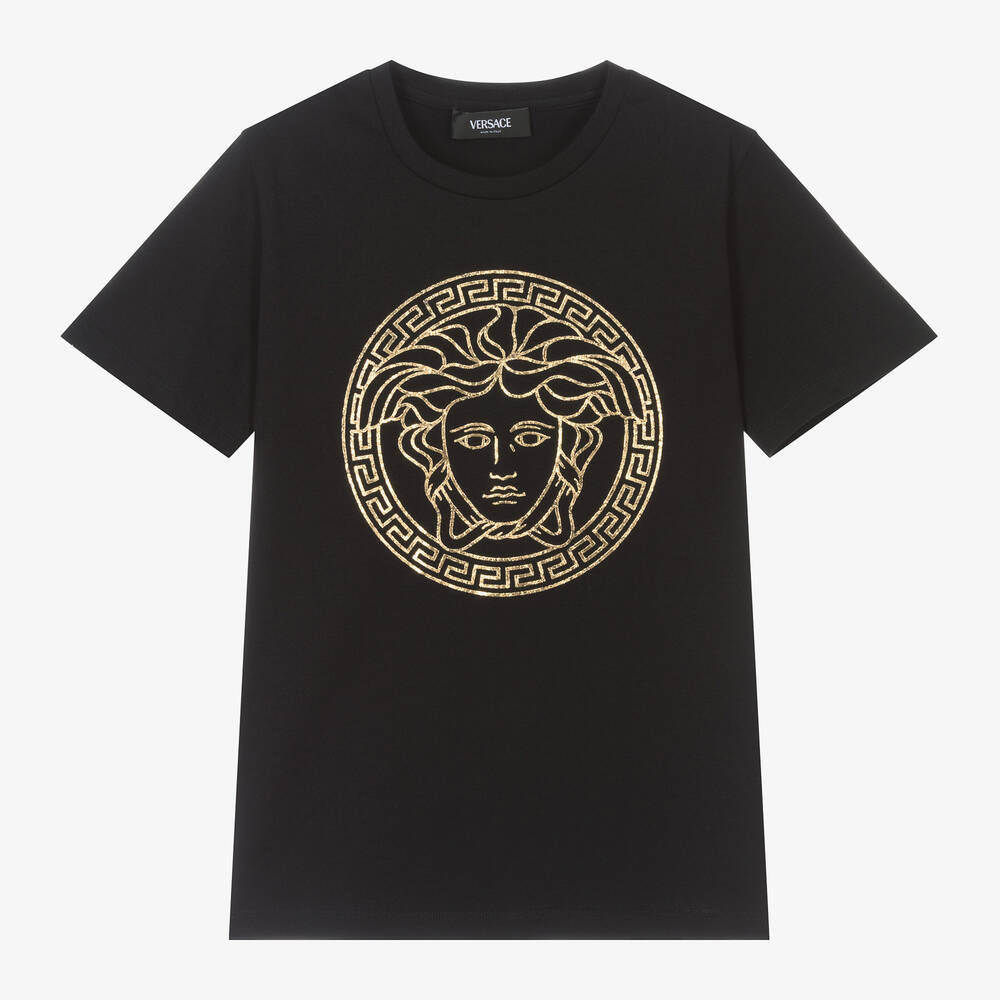 Versace-Teen Boys Black & Gold Medusa T-Shirt | Childrensalon Outlet