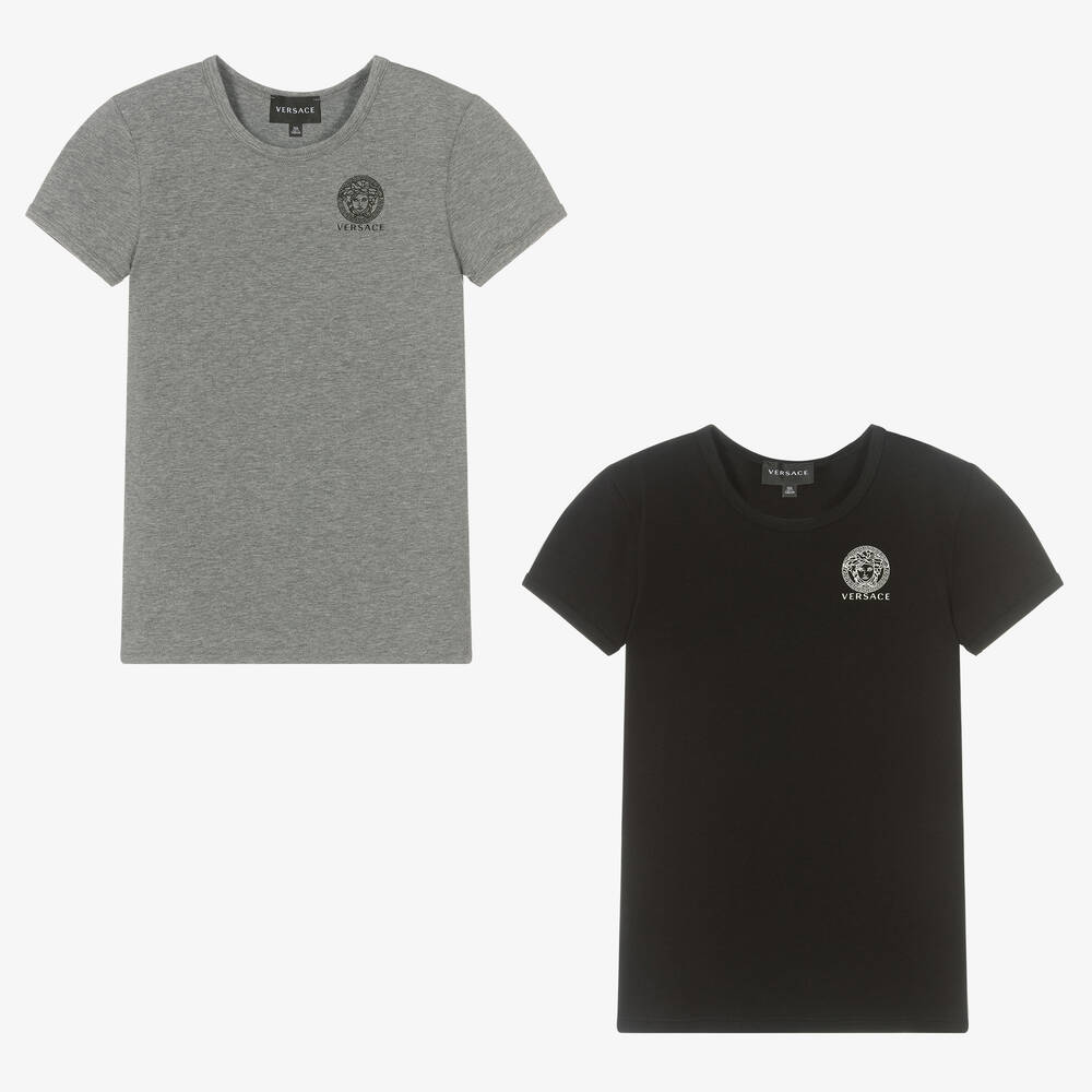 Versace - Teen Boys Black & Grey Logo T-Shirts (2 Pack) | Childrensalon