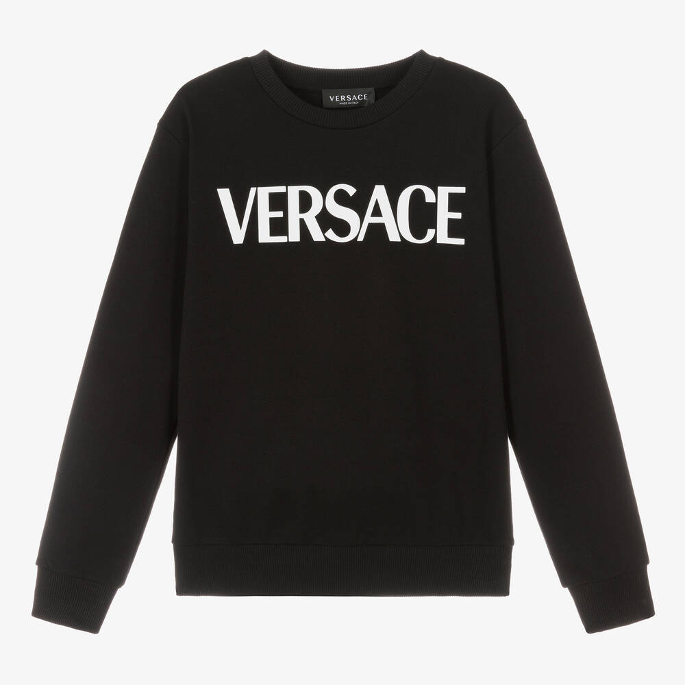 Versace - سويتشيرت تينز ولادي قطن لون أسود | Childrensalon