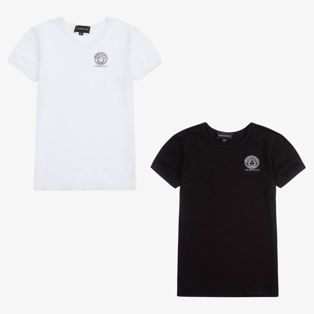 Versace - Черная и белая футболки для мальчиков-подростков (2шт.) | Childrensalon