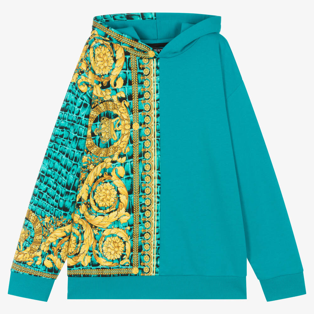 Versace Teen Boys Blue Barocco Crocodile Hoodie Childrensalon Outlet