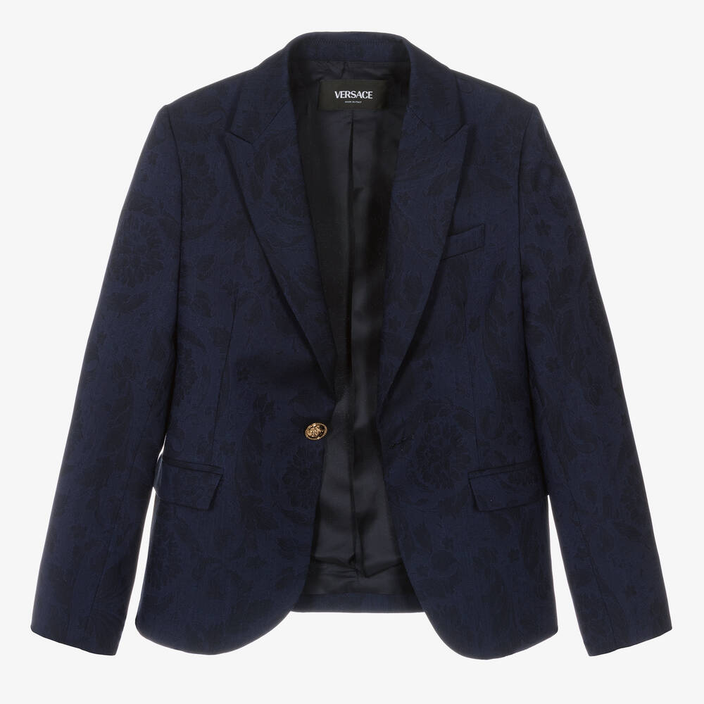 Versace-Синий шерстяной блейзер Barocco для мальчиков-подростков | Childrensalon Outlet