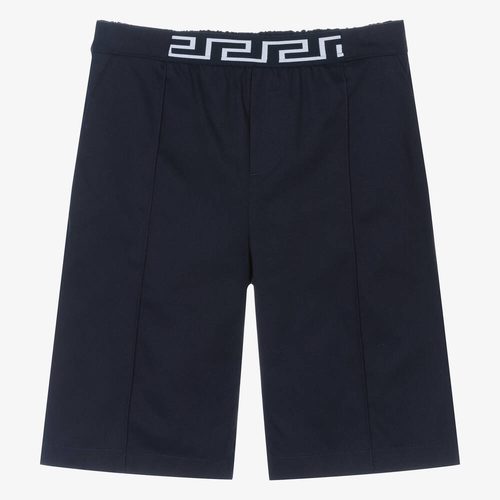 Versace-Синие хлопковые шорты Greca для мальчиков-подростков | Childrensalon Outlet