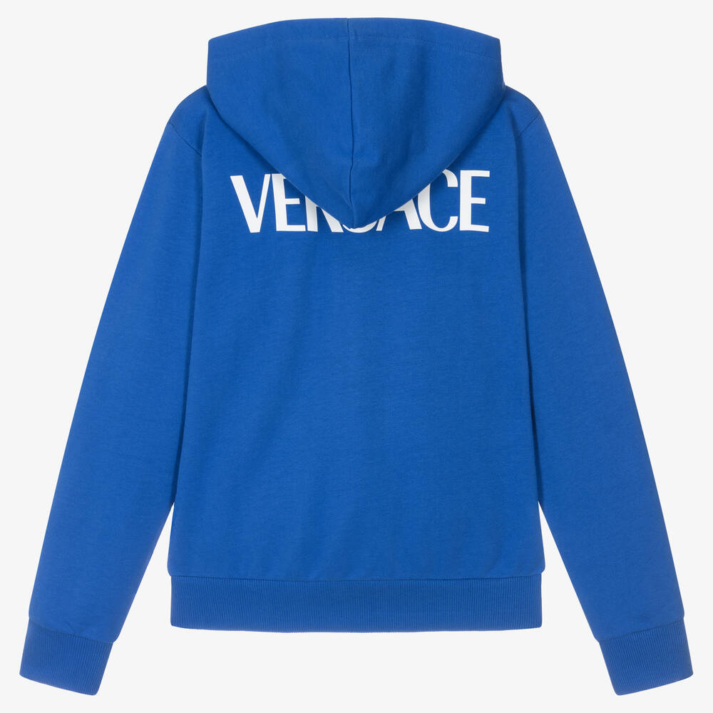 Versace-Teen Boys Blue Cotton Hooded Zip-Up Top | Childrensalon Outlet