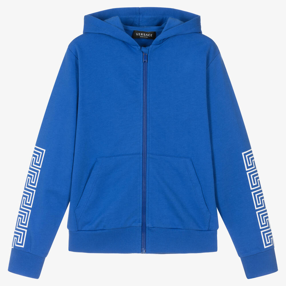 Versace - Teen Boys Blue Cotton Hooded Zip-Up Top | Childrensalon