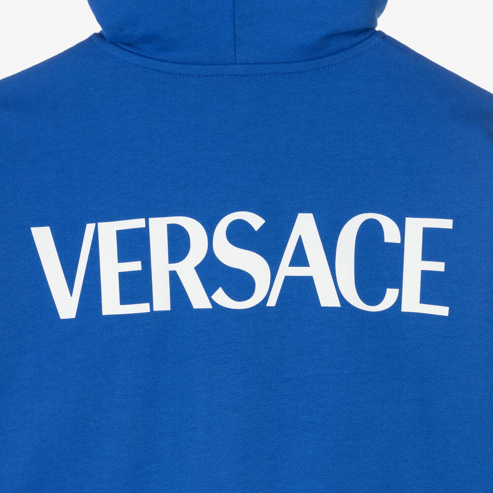 Versace-Teen Boys Blue Cotton Hooded Zip-Up Top | Childrensalon Outlet