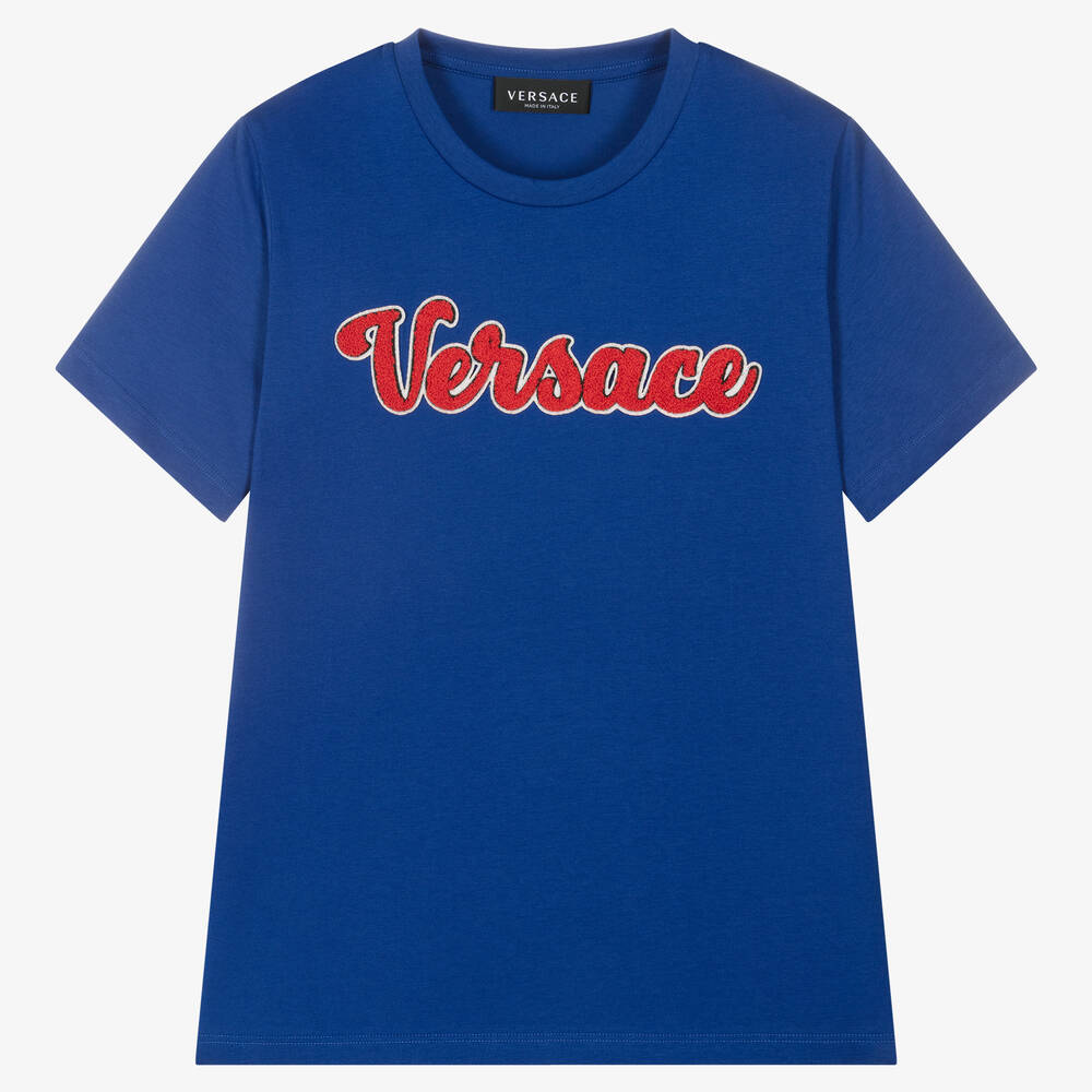 Versace-Teen Boys Blue Cotton Logo T-Shirt | Childrensalon Outlet