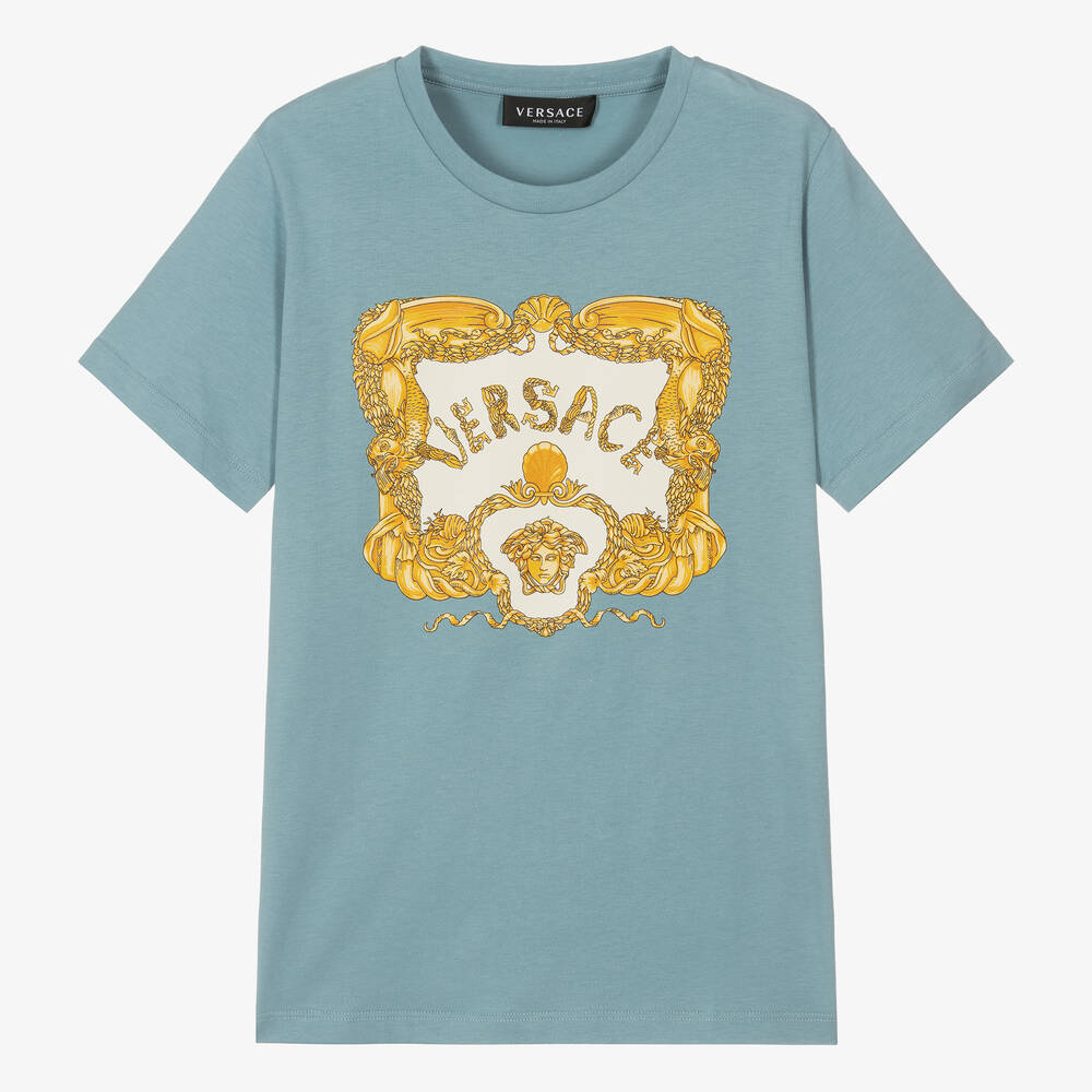 Versace - Голубая хлопковая футболка для мальчиков-подростков | Childrensalon