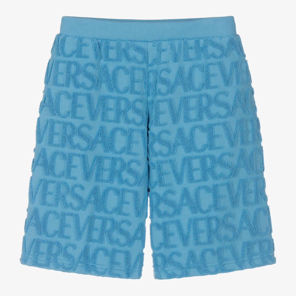 Versace - Teen Boys Blue Cotton Towelling Shorts | Childrensalon