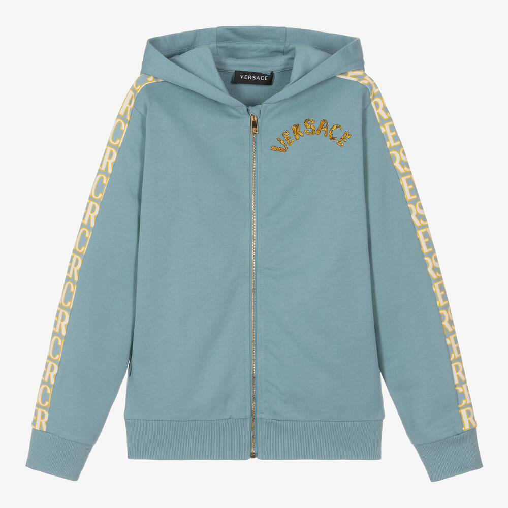 Versace - Teen Boys Blue Cotton Zip-Up Top | Childrensalon